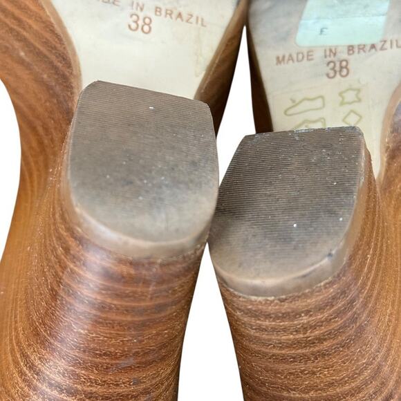 Dune Brown Leather Womens Platform Wedge Ankle Strap Sandals Shoes sz 38 / 8 - Picture 14 of 15